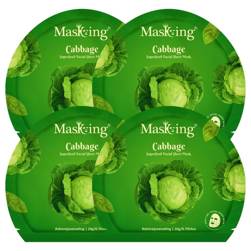 Superfood Cabbage facial sheet mask for glowing Skin and Hydrating, Pack of 4