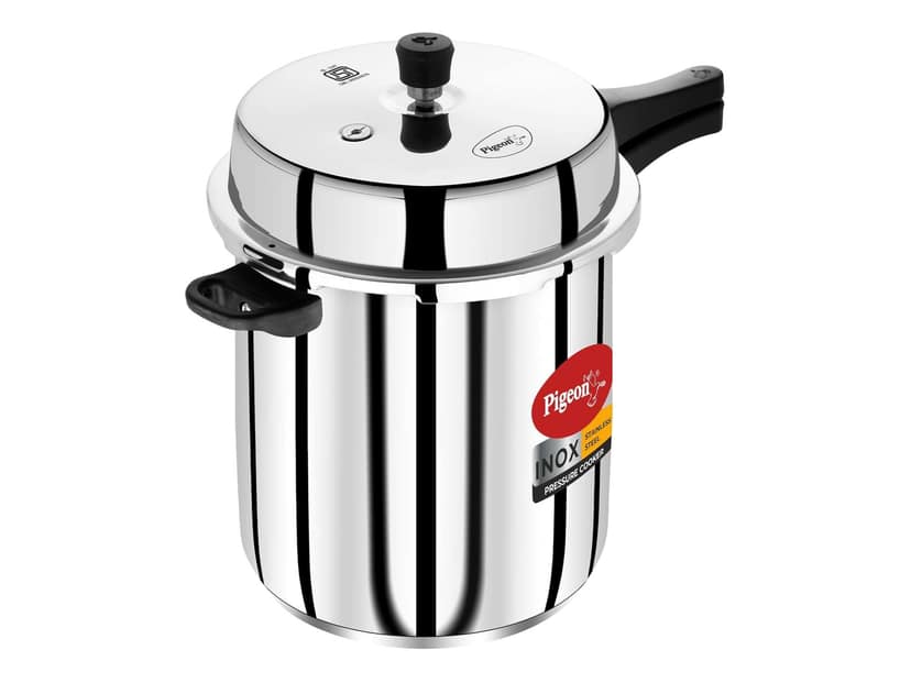 Pigeon Inox Stainless Steel Pressure Cooker Outer Lid, Induction Base, Silver - 12 Litre