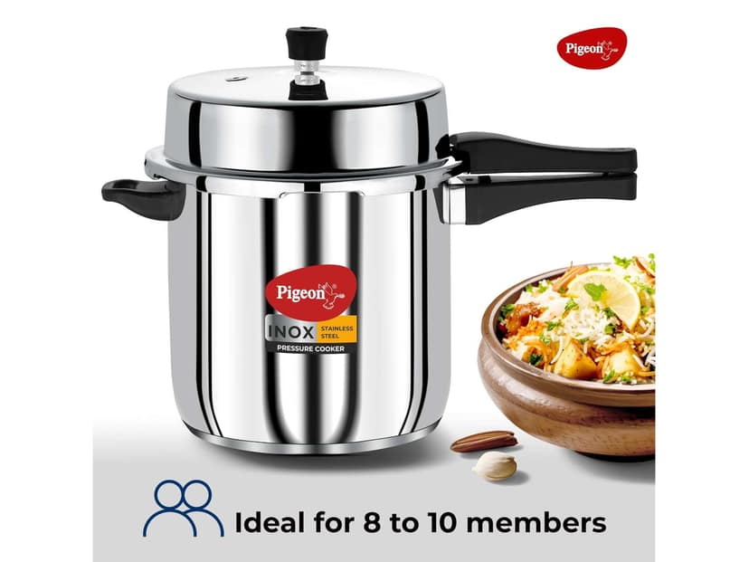Pigeon Inox Stainless Steel Pressure Cooker Outer Lid, Induction Base, Silver - 12 Litre view 2