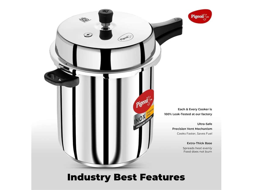 Pigeon Inox Stainless Steel Pressure Cooker Outer Lid, Induction Base, Silver - 12 Litre view 3