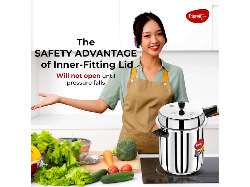 Pigeon Inox Stainless Steel Pressure Cooker Outer Lid, Induction Base, Silver - 12 Litre view 4