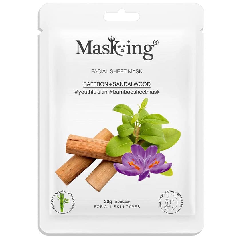 MasKing Bamboo Facial Sheet Mask of Saffron & Sandalwood for Youthful Skin Ideal for Women & Men, 20ml each (Pack of 5) view 3