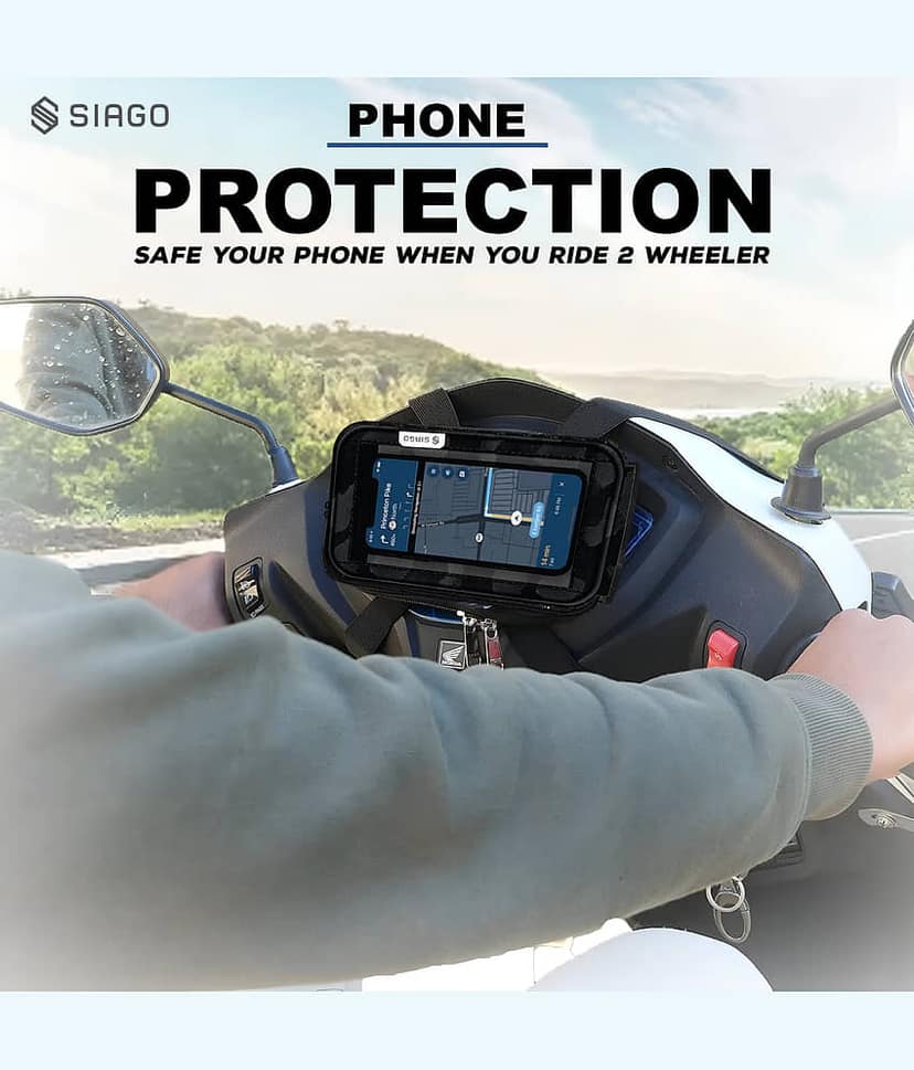SIAGO SIA11 Premium Mobile Holder for Scooty - Universal Fit | Activa Mobile Holder for Scooter | Water-Resistant Pouch Black view 2