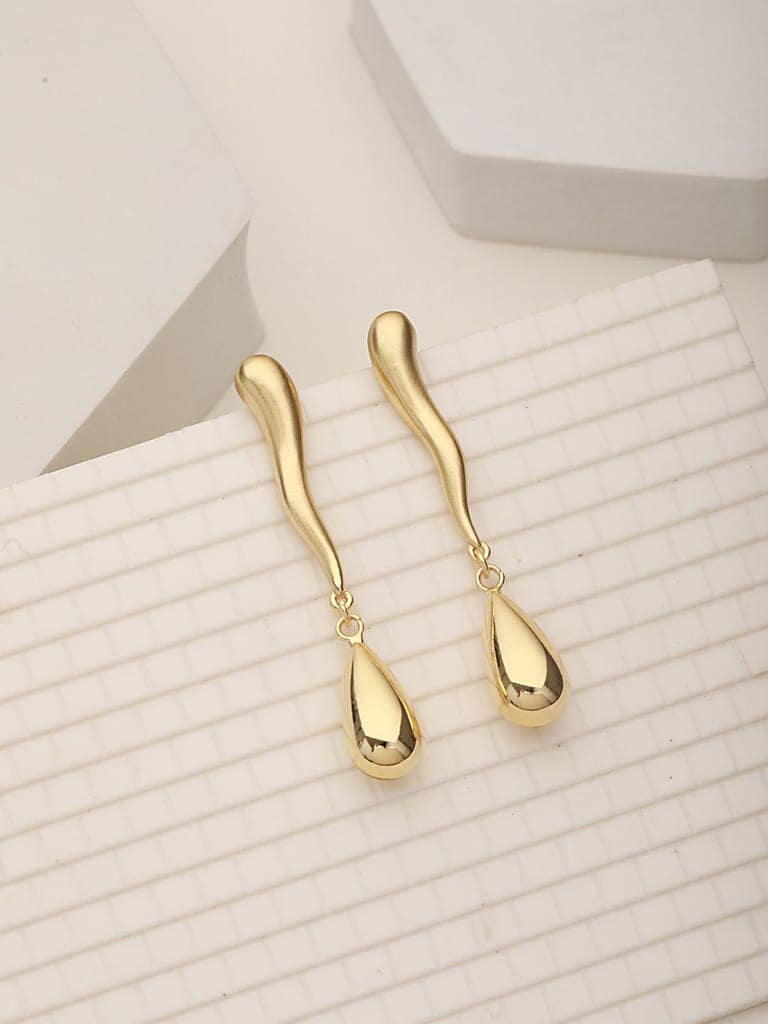 Anti-Tarnish 18k Gold Plated Elegant Water Drop Minimalist Drop Earrings view 2