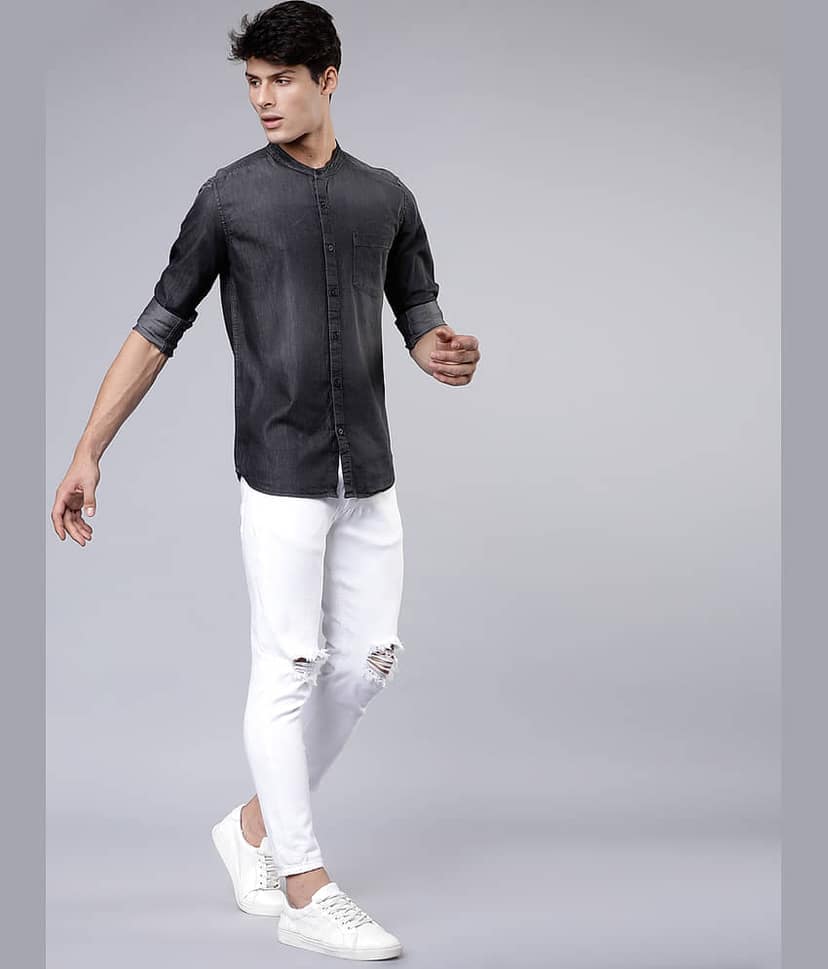 Highlander 100% Cotton Slim Fit Solids Full Sleeves Men's Casual Shirt - Black ( Pack of 1 ) view 2