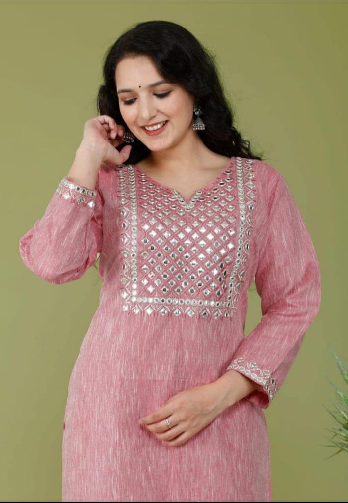 Cotton Women's Kurti and Pant, Pink view 3