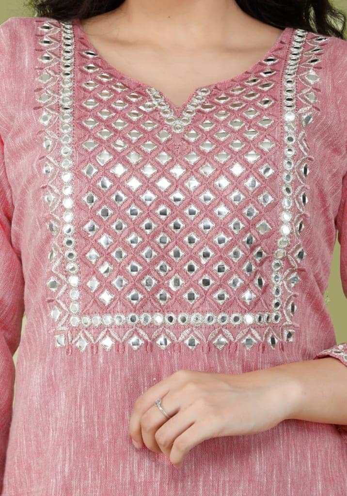 Cotton Women's Kurti and Pant, Pink view 4