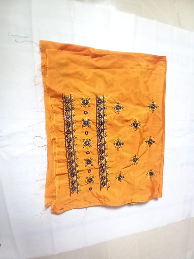 Yellow color **Embroidered Blouse Neck Design With Gotta Patti** view 2