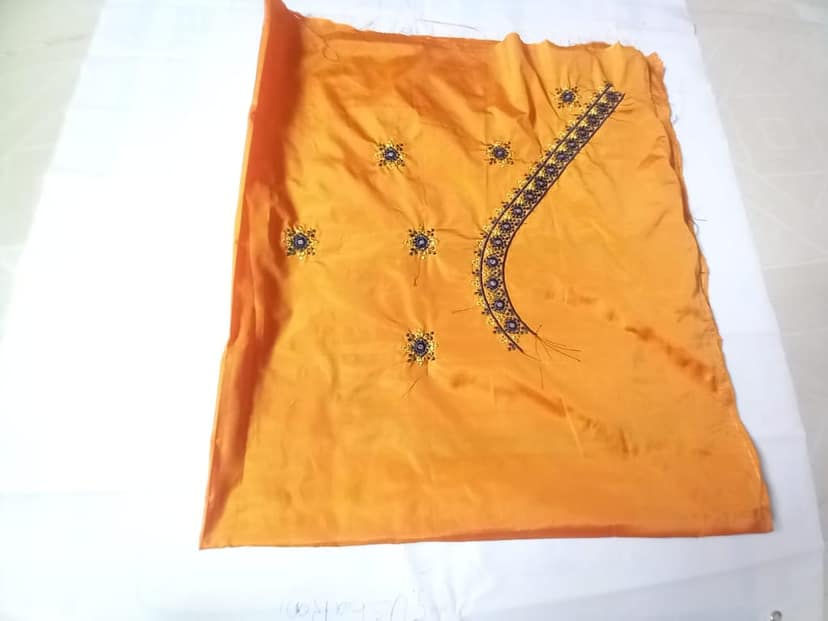 Yellow color **Embroidered Blouse Neck Design With Gotta Patti** view 3