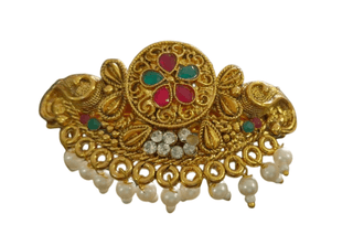 Pearl and Rhinestone Traditional Indian Hair Crimper with Gold Plating