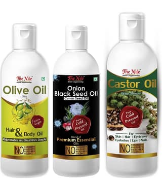 The Nile Castor Oil 150 ML + Black Seed 100 ML + Olive Oil 100 ML 350 mL Pack of 3