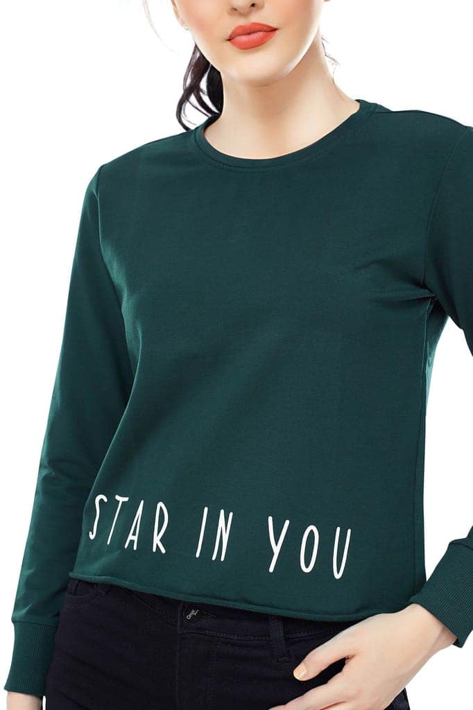 Zeyo Women Cotton Blue Printed Full Sleeve Crop Top view 2