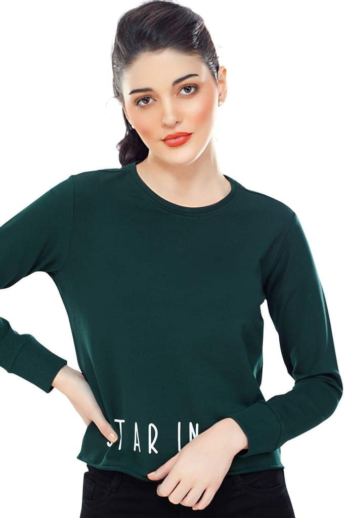 Zeyo Women Cotton Blue Printed Full Sleeve Crop Top view 5