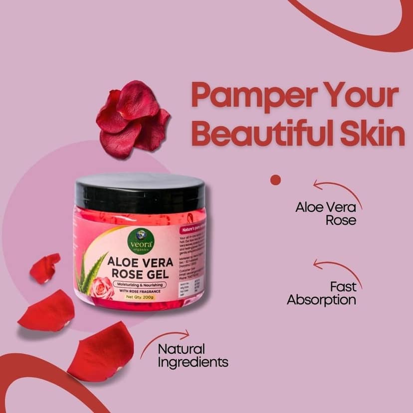 Veora Organics Aloe Vera Rose Gel & Rose Harmony Multani Mitti Face Pack Combo | Hydrating Aloe Vera Gel with Deep Cleansing Face Mask | Skin Brightening, Oil Control & Moisturizing | Natural Chemical-Free Skincare | 200g + 120g view 2