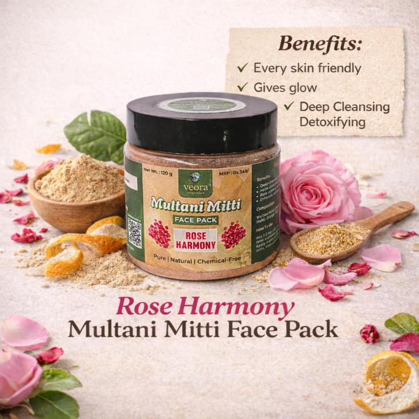 Veora Organics Aloe Vera Rose Gel & Rose Harmony Multani Mitti Face Pack Combo | Hydrating Aloe Vera Gel with Deep Cleansing Face Mask | Skin Brightening, Oil Control & Moisturizing | Natural Chemical-Free Skincare | 200g + 120g view 3