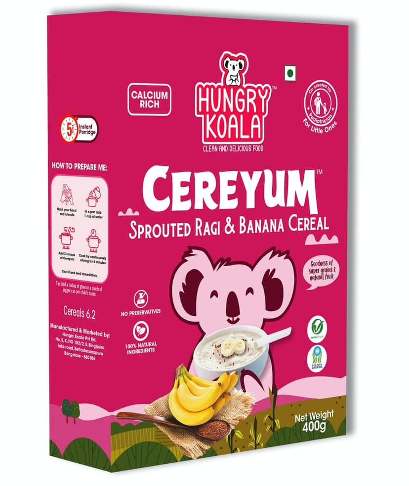 HUNGRY KOALA Cereal Made With Natural Ingridients Sprouted Moong Dates Ragi & Banana For Kids To Grow Healthy No Preservative Or Additives Or Maida 200 Grams Pack Of 2 view 3