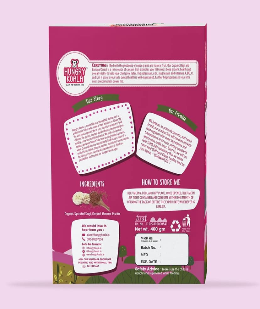 HUNGRY KOALA Cereal Made With Natural Ingridients Sprouted Moong Dates Ragi & Banana For Kids To Grow Healthy No Preservative Or Additives Or Maida 200 Grams Pack Of 2 view 5