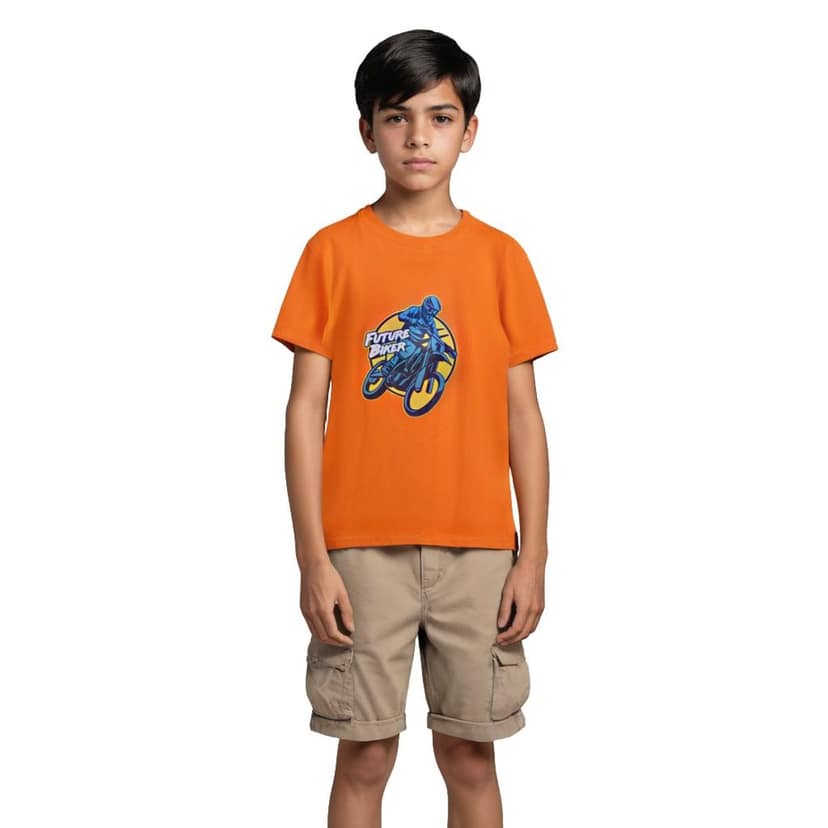 Boys T shirt Cotton Scarlet Ibis Orange Future Biker