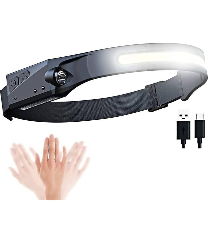 GEEO LED Headlamp with All Perspectives Induction 230° Illumination, 350 Lumens, 2 in 1 Lightweight Head Lights, Weatherproof, Type C Rechargeable Head Lamp for Running Camping, Sensor Outdoor (Pack of 1)