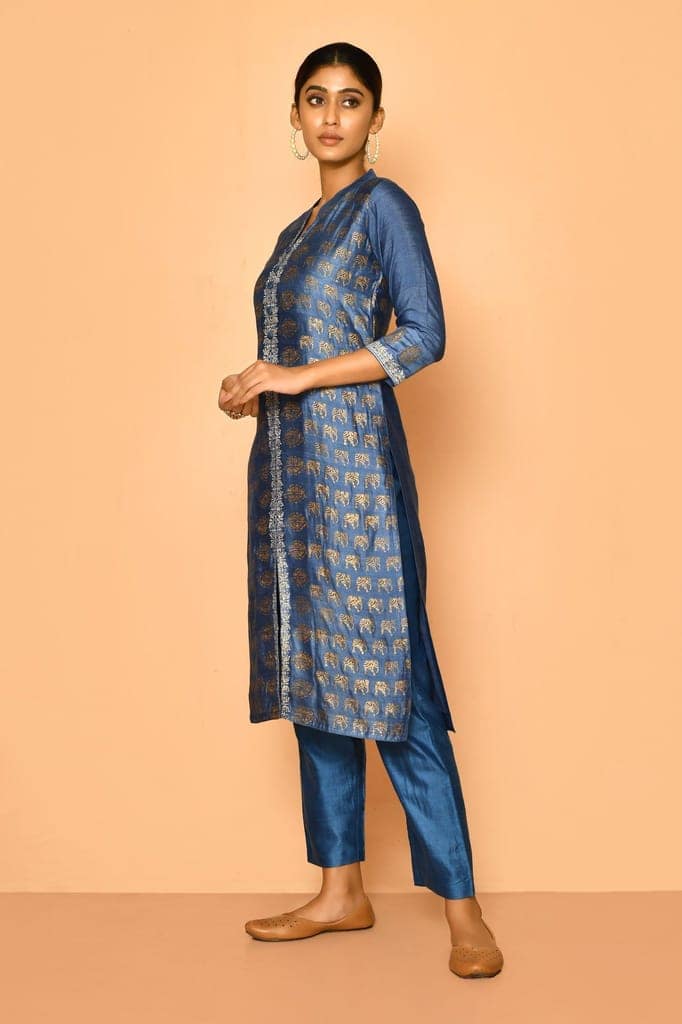 Topaz handloom cotton silk kurta set view 4