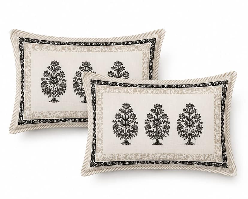 DHRUVINSRI Elegant Hand Block Print Cotton King Size Bed Bedsheet 90 * 108 with 2 Pillow Covers, 220TC ,Flora Print , Natural Premium Fabric, Fast Colour- Ivory Grey view 2