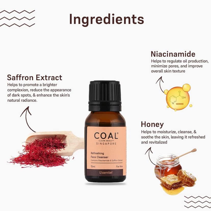 COAL Clean Beauty Refreshing Face Cleanser with Niacinamide & Saffron Extract| Deeply Cleanses, Refreshes & Resets Skin | Men | All Skin Types | 15ml view 3