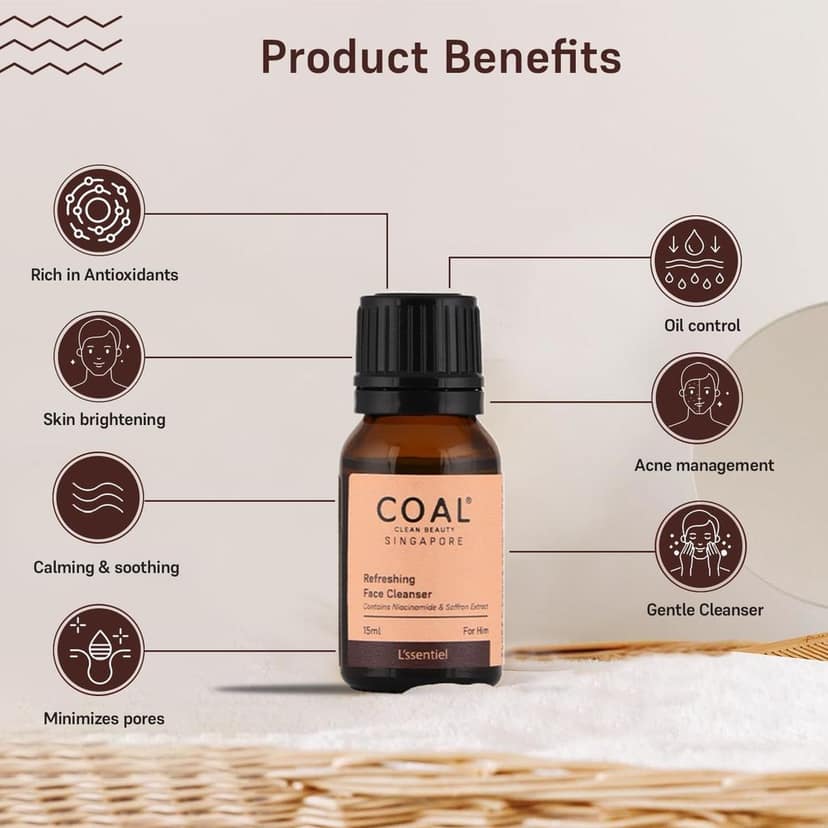 COAL Clean Beauty Refreshing Face Cleanser with Niacinamide & Saffron Extract| Deeply Cleanses, Refreshes & Resets Skin | Men | All Skin Types | 15ml view 4
