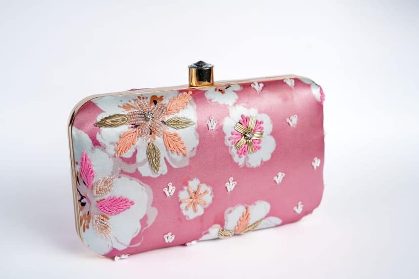 Embellished Women Hand Embroidered Pink hand Clutch Cum Sling Bag