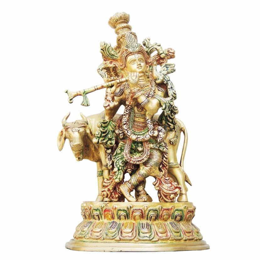 Brass Krishna With Cow Big Idol (BSMAS690 C) view 2