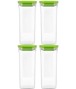 HomePro - Square Container | Airtight | Silicone Cap | Green | Plastic Utility Container | Set of 4 - 1500 ml