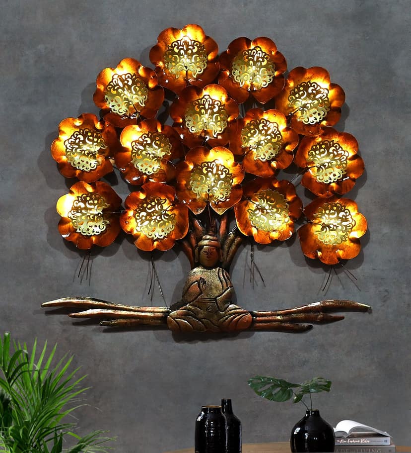 Handmade Antique Buddha Tree With LED Lights Wall Hanging Decor view 2
