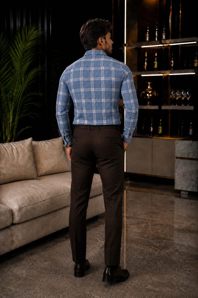 Men's Premium Sky Blue Check Formal Shirt view 4