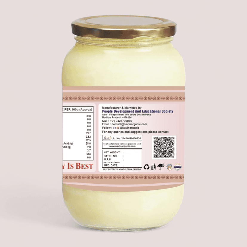 Navin Organic A2 Desi Buffalo Bilona Ghee, Made from Desi Buffalo Milk Ghee Glass Bottle view 2
