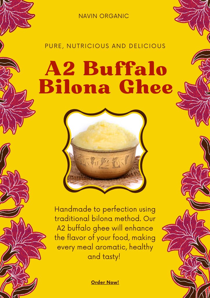 Navin Organic A2 Desi Buffalo Bilona Ghee, Made from Desi Buffalo Milk Ghee Glass Bottle view 4