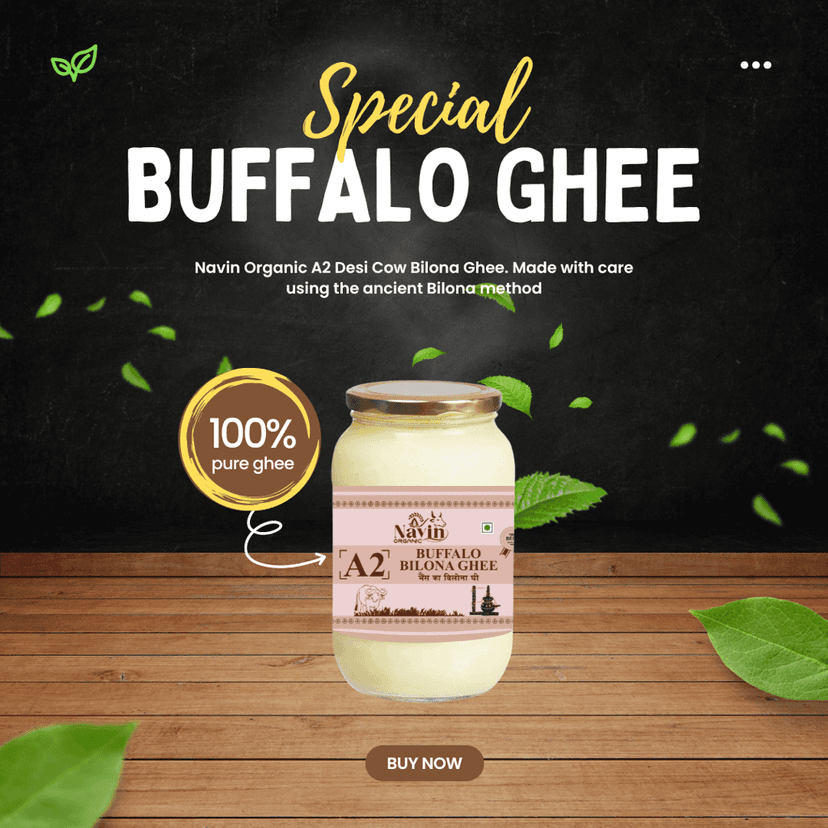 Navin Organic A2 Desi Buffalo Bilona Ghee, Made from Desi Buffalo Milk Ghee Glass Bottle view 6