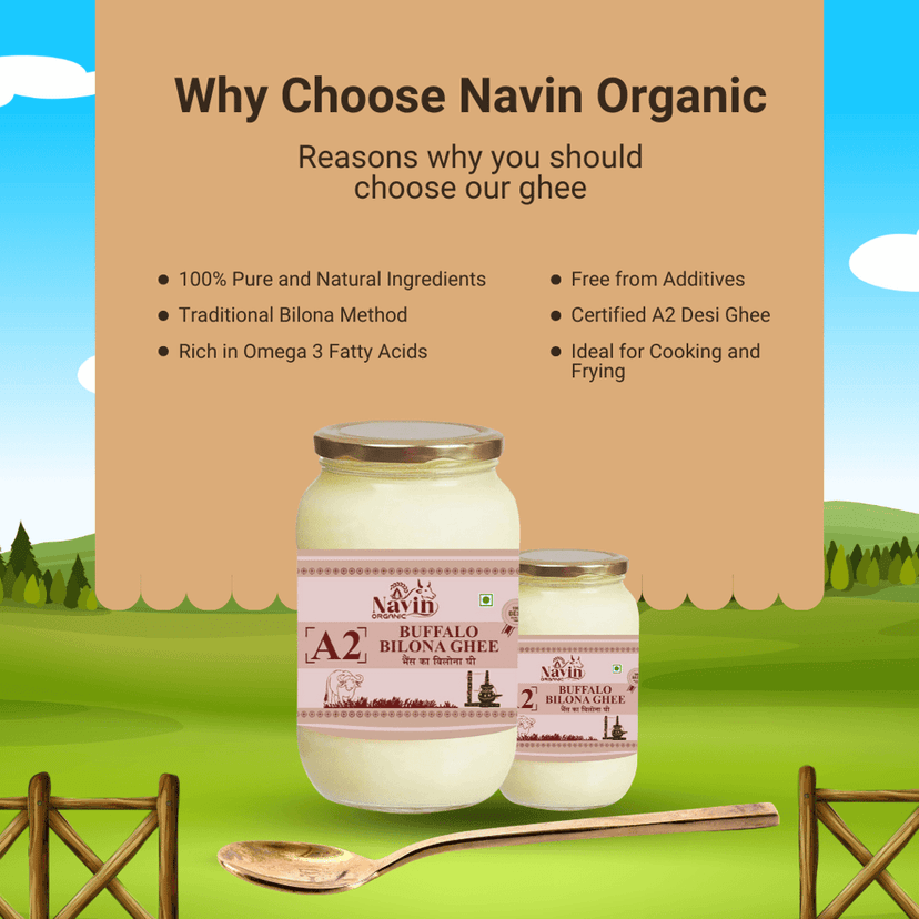 Navin Organic A2 Desi Buffalo Bilona Ghee, Made from Desi Buffalo Milk Ghee Glass Bottle view 8