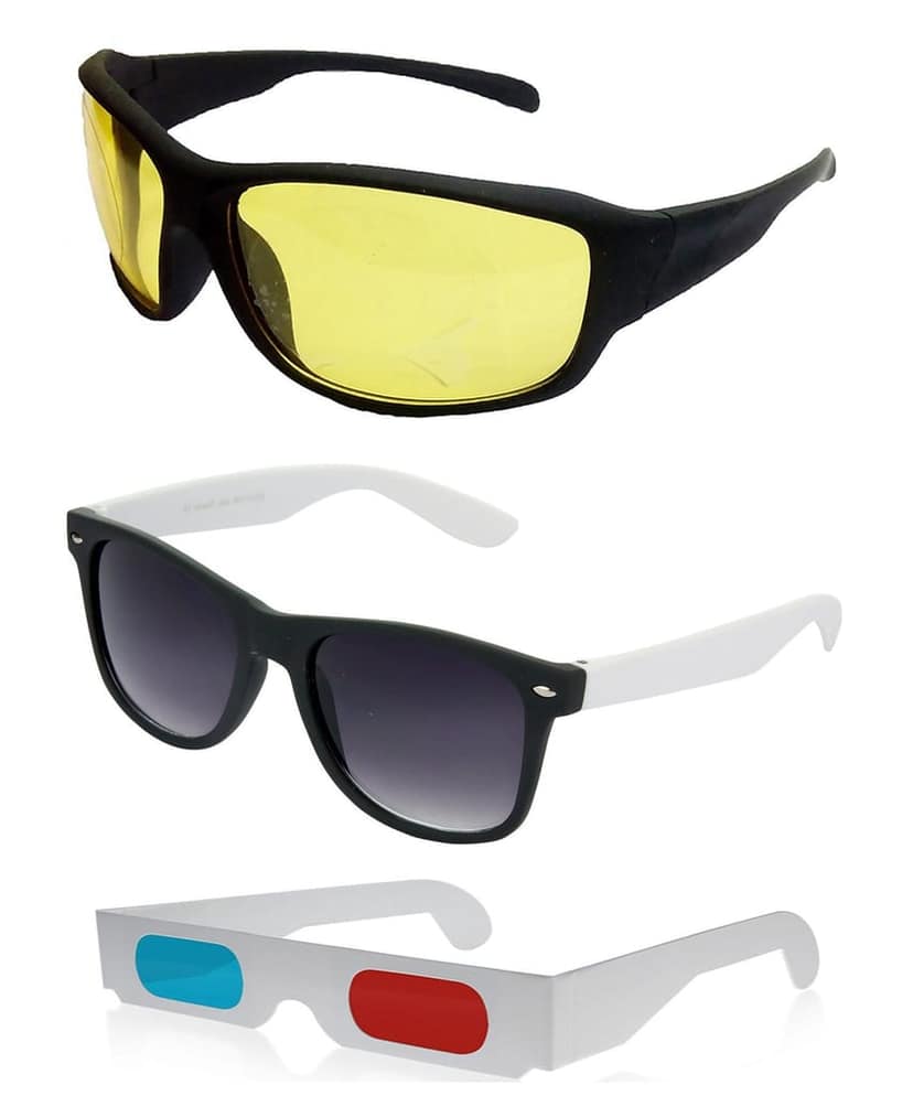 HRINKAR Sport And Rectangular Stylish Sunglasses For Men And Women (Yellow And Grey Lens | Black And Black Frame - HCMB370) With Free Paper 3D Glass