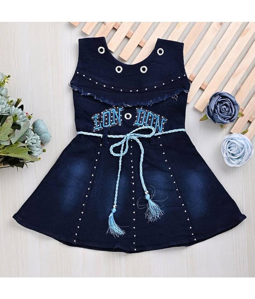 New Collection Denim A-line Dress For Girls ( Pack of 1 , Blue )