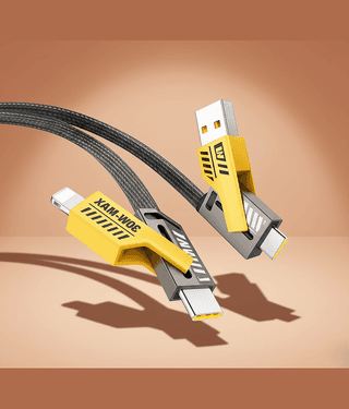 4-in-1 USB C Cable 65W [Fast Charging & Data Sync] Flat Braided Anti-Tangle iPhone Charger Cord with Multi Charging Cable Combo Type