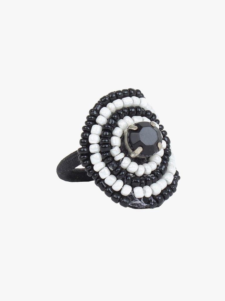 Cardinal Black & White Beads Weaving Handmade Adjustable Ring view 2
