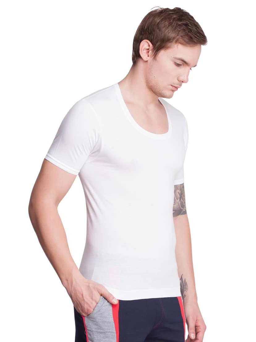 Men's White Pack of 10 Solid Egyptian Cotton Vest view 2