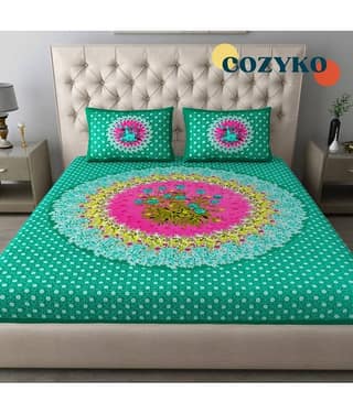 COZYKO Cotton 1 Double Bedsheet with 2 Pillow Covers ( Green )
