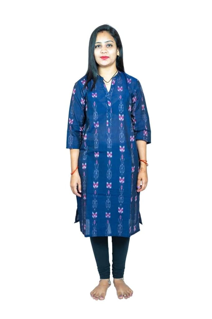 GHL GUENDICHA HAAT Sambalpuri Certified Handloom Women's Pure Cotton highneck Kurta