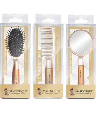 Majestique Detangling Hair brush Roller Hair Brush and Handle Mirror for Makeup Women and Men - 3Pcs