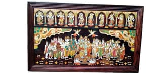 Lord Vishnu with family and devotee's wooden painting