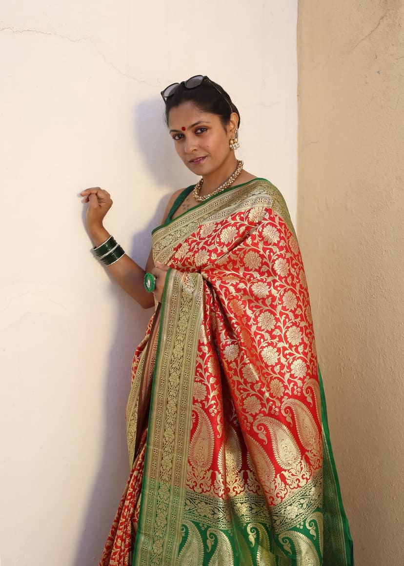 CRIMSON SERENITY | Handwoven Brocade Banarasi view 2