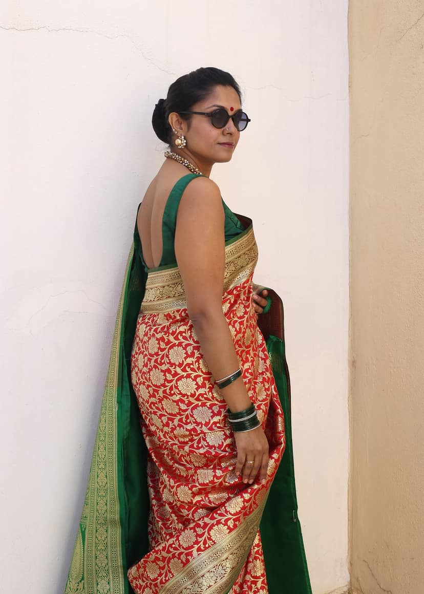 CRIMSON SERENITY | Handwoven Brocade Banarasi view 5
