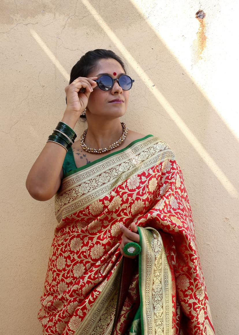 CRIMSON SERENITY | Handwoven Brocade Banarasi view 6