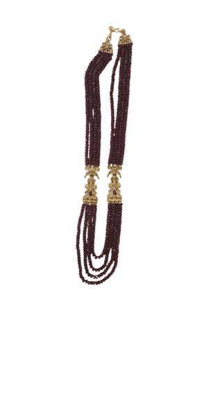 Exquisite 5 Layered Garnet and Gold Necklace with Intricate Floral Design Pendants