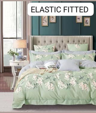 NeLeo Poly Cotton Floral Fitted 1 Bedsheet with 2 Pillow Covers ( King Size ) - Green